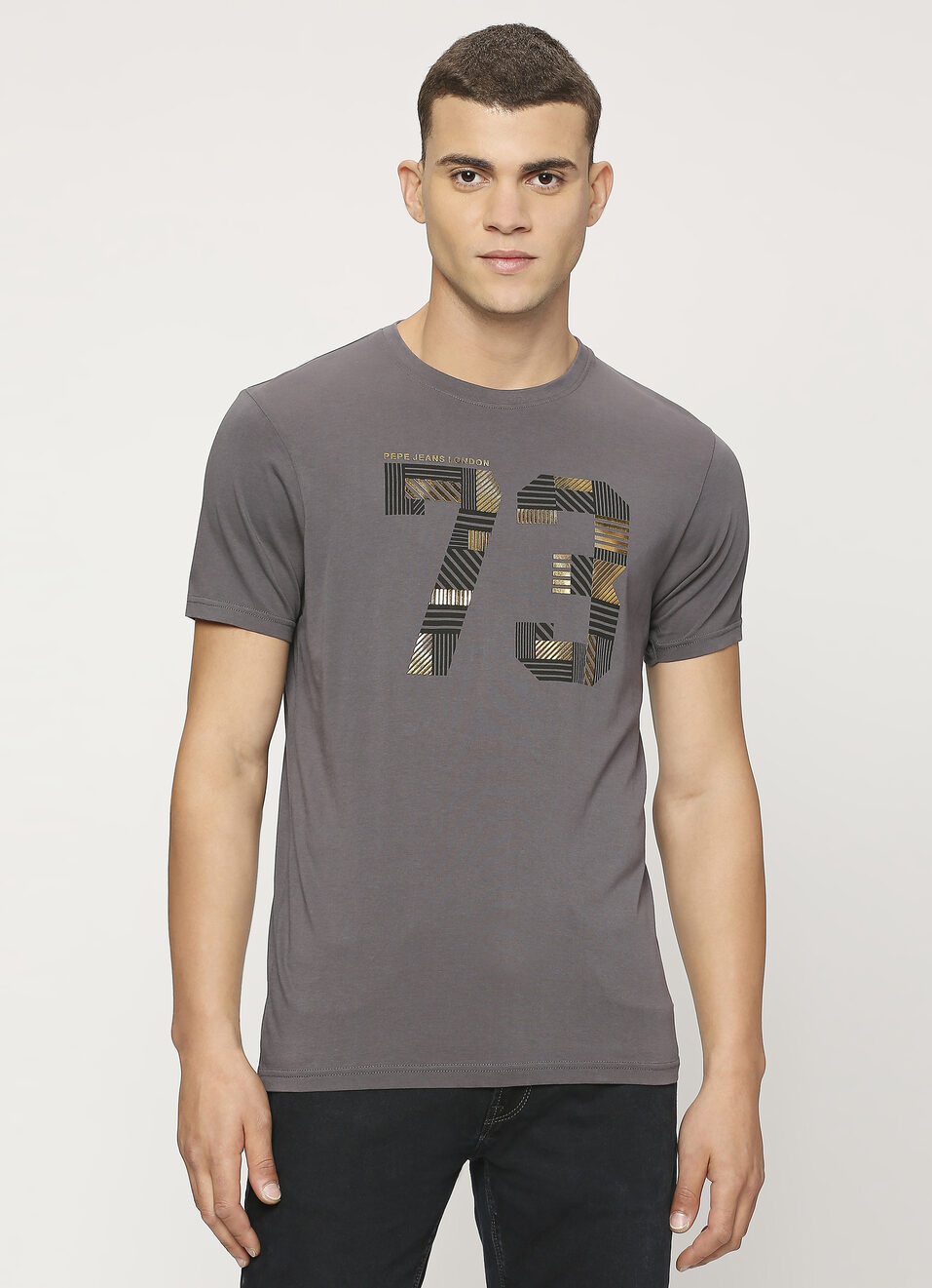 Grey Graphic Print Short Sleeve T-shirt, , large image number 1