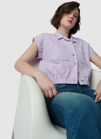Lilac Solid Crop Shirt