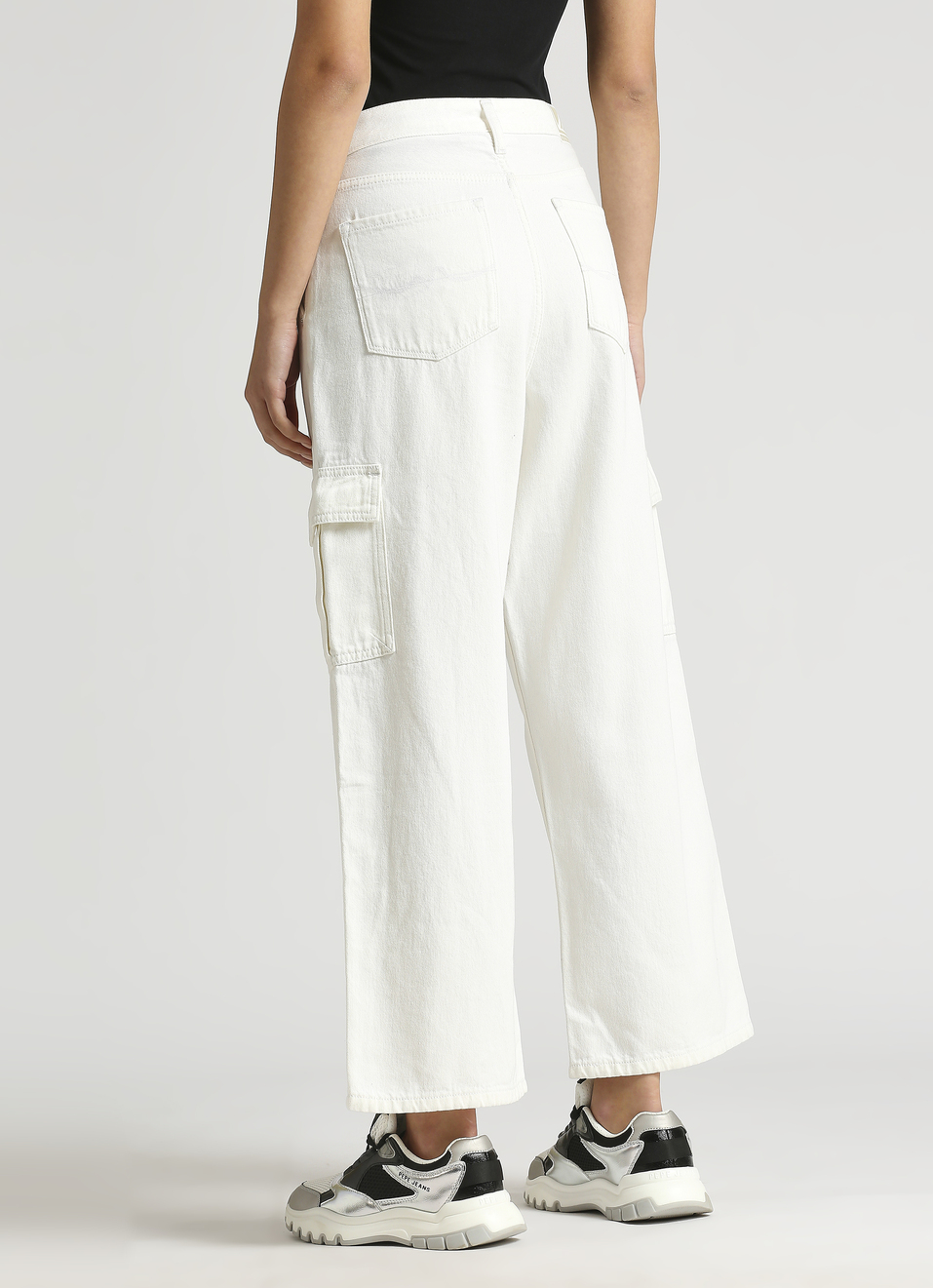 Cargo Straight Fit High Waist White Jeans, , large image number 2