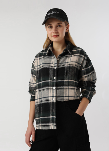 Women Green Oversized Checked Shirt