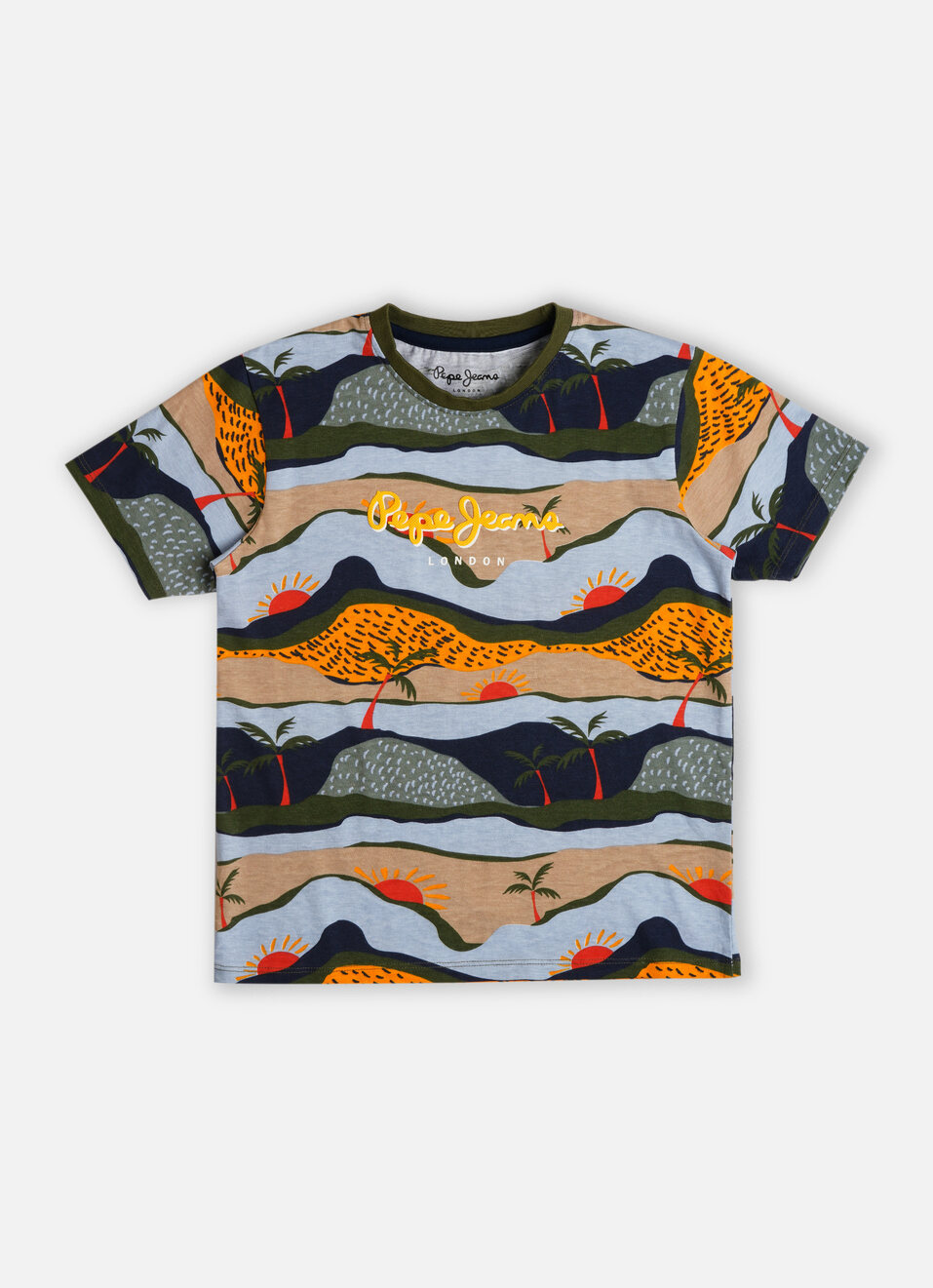 Boys Military Green Landscape Print Short Sleeve T-shirt, , large image number 0