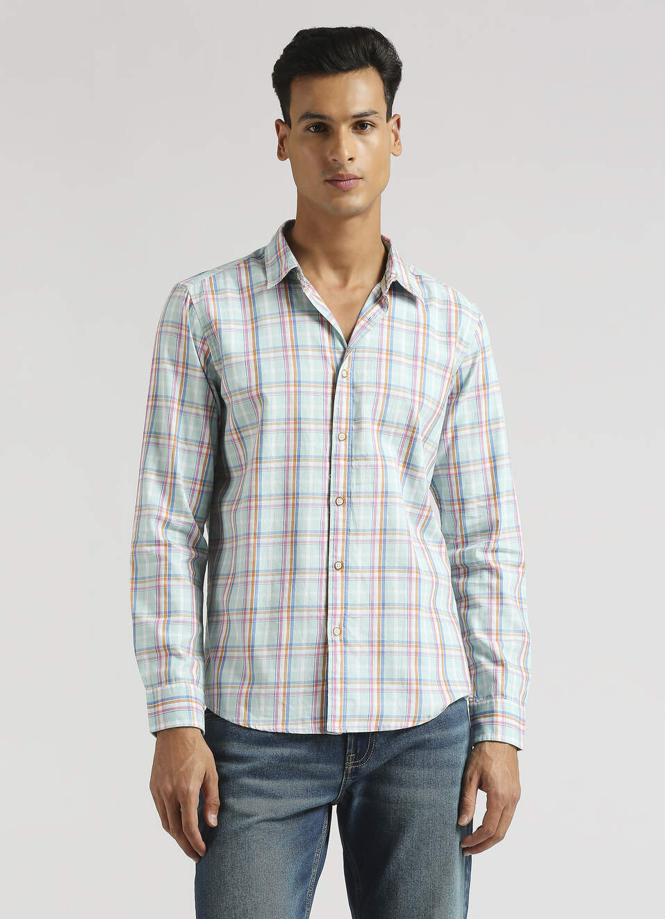 Sea Green Checks Long Sleeve Shirt, , large image number 1