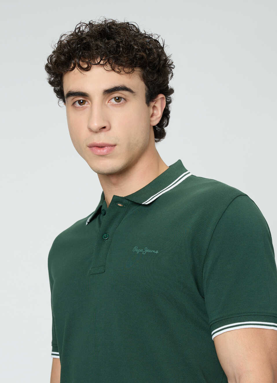Men Green Solid Polo Collar T-shirt, , large image number 4