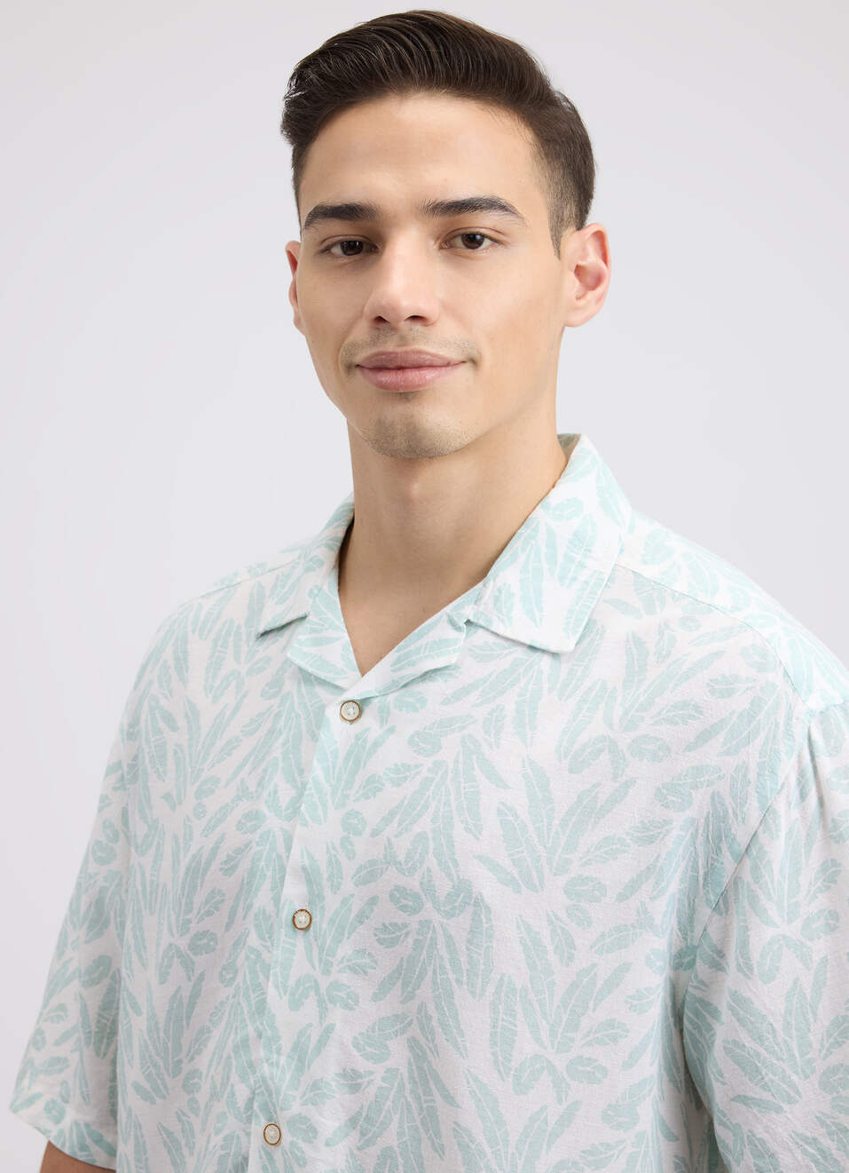 Men Blue Printed Resort Collar Short Sleeve Linen Shirt, , large image number 4