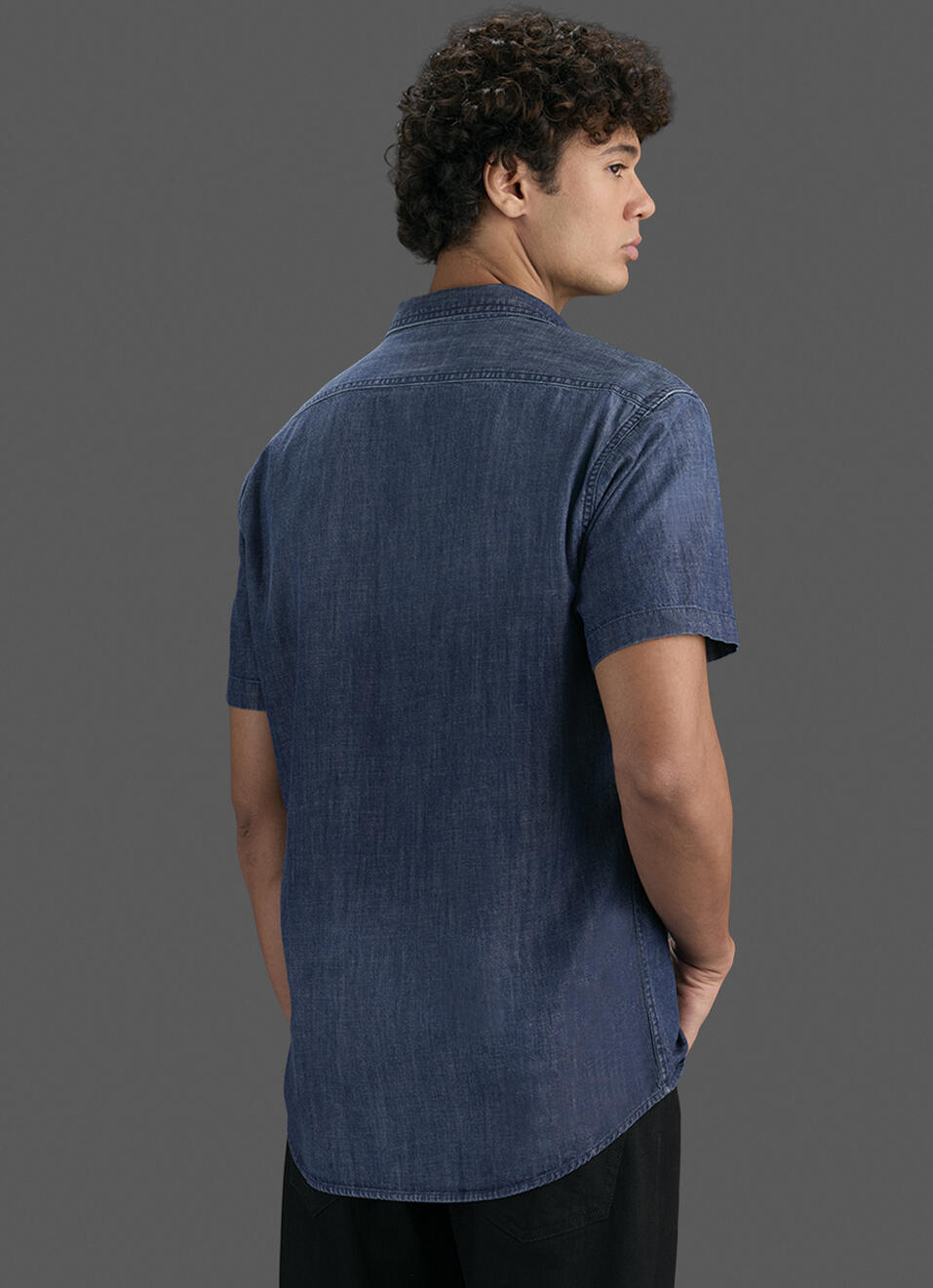 Men Dark Blue Short Sleeve Denim Shirt, , large image number 3