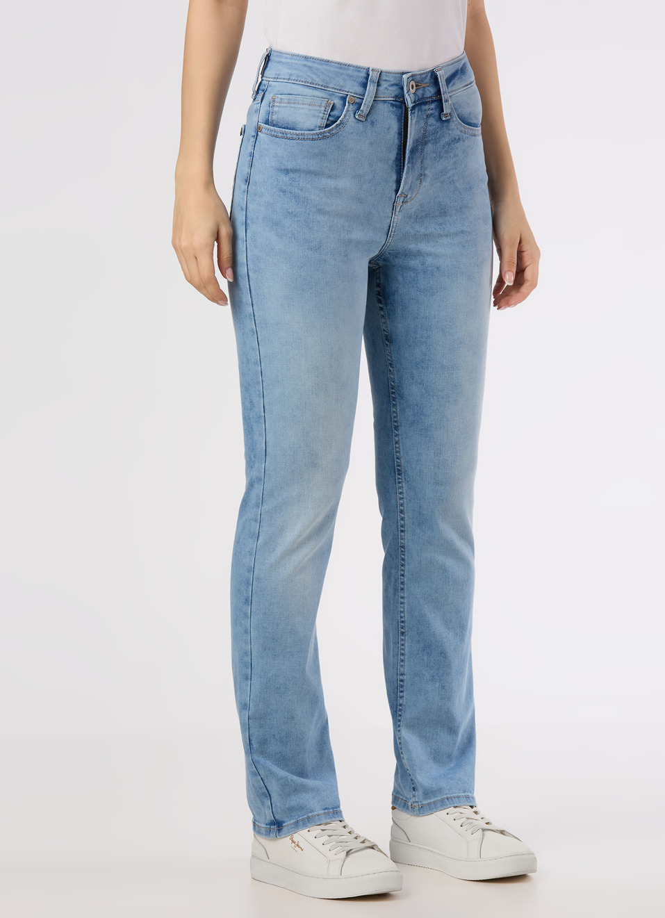 Women Light Blue High Rise Straight Fit Powerflex Jeans, , large image number 3