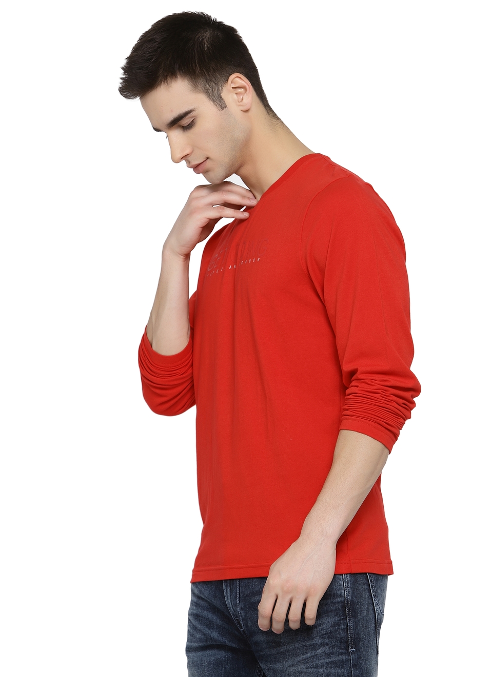 Twinstar Solid Round Neck Tees With Placement Print, , large image number 2