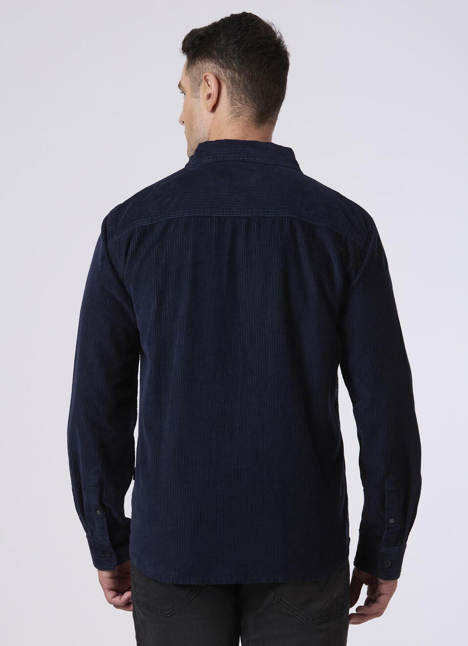 Men Navy Corduroy Oversized Shirt With Flap Pocket, , large image number 2