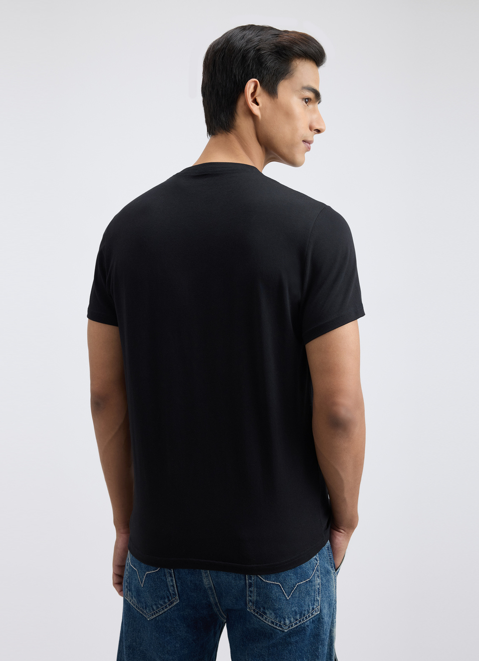 Men Black Graphic Print Short Sleeve Stretch T-shirt, , large image number 2