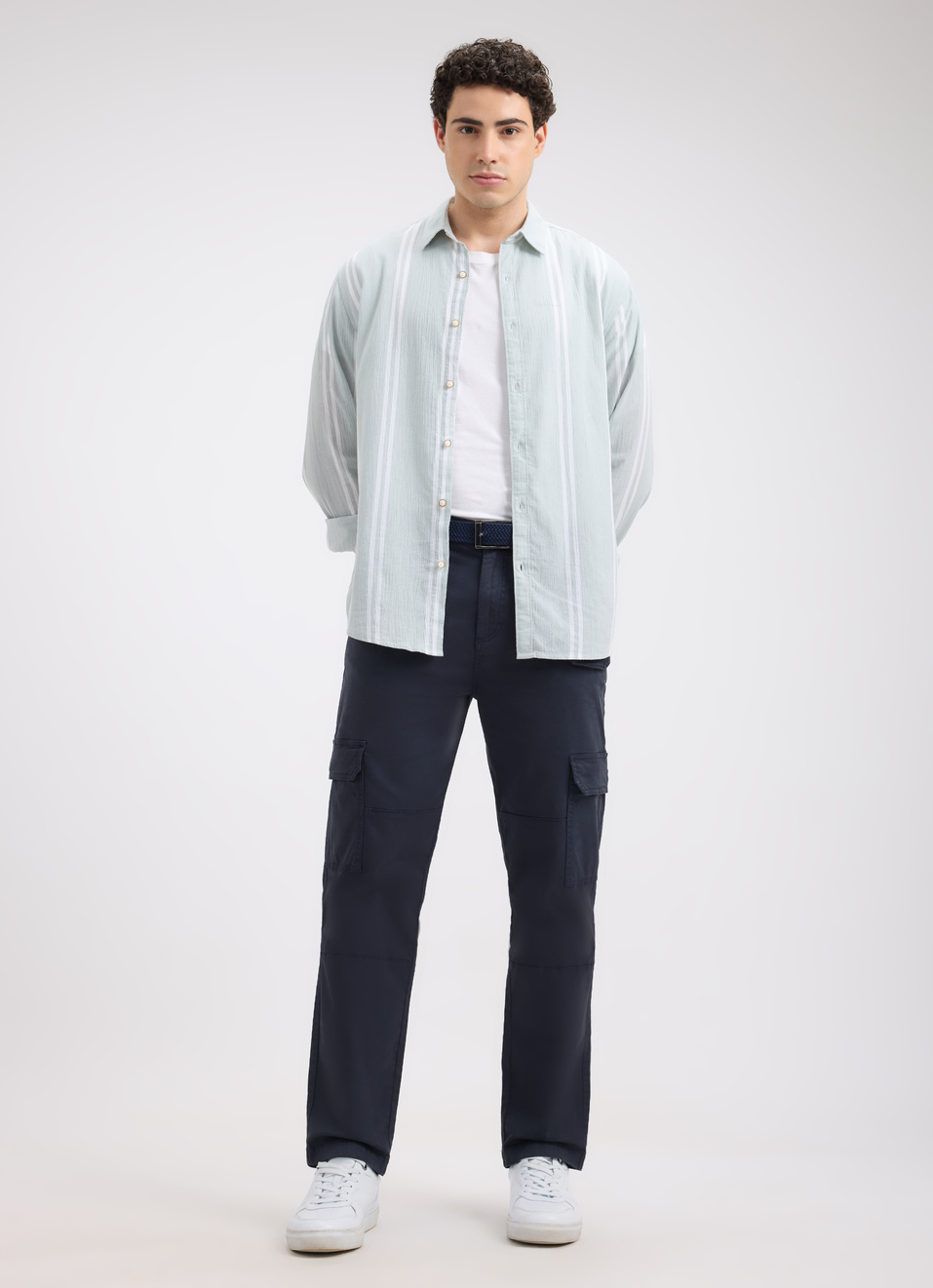 Men Green Stripe Full Sleeve Shirt, , large image number 5