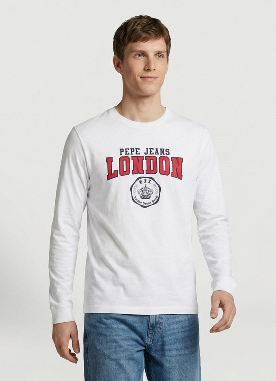 Men White Printed Slim Fit Long Sleeve T-shirt, , large image number 1