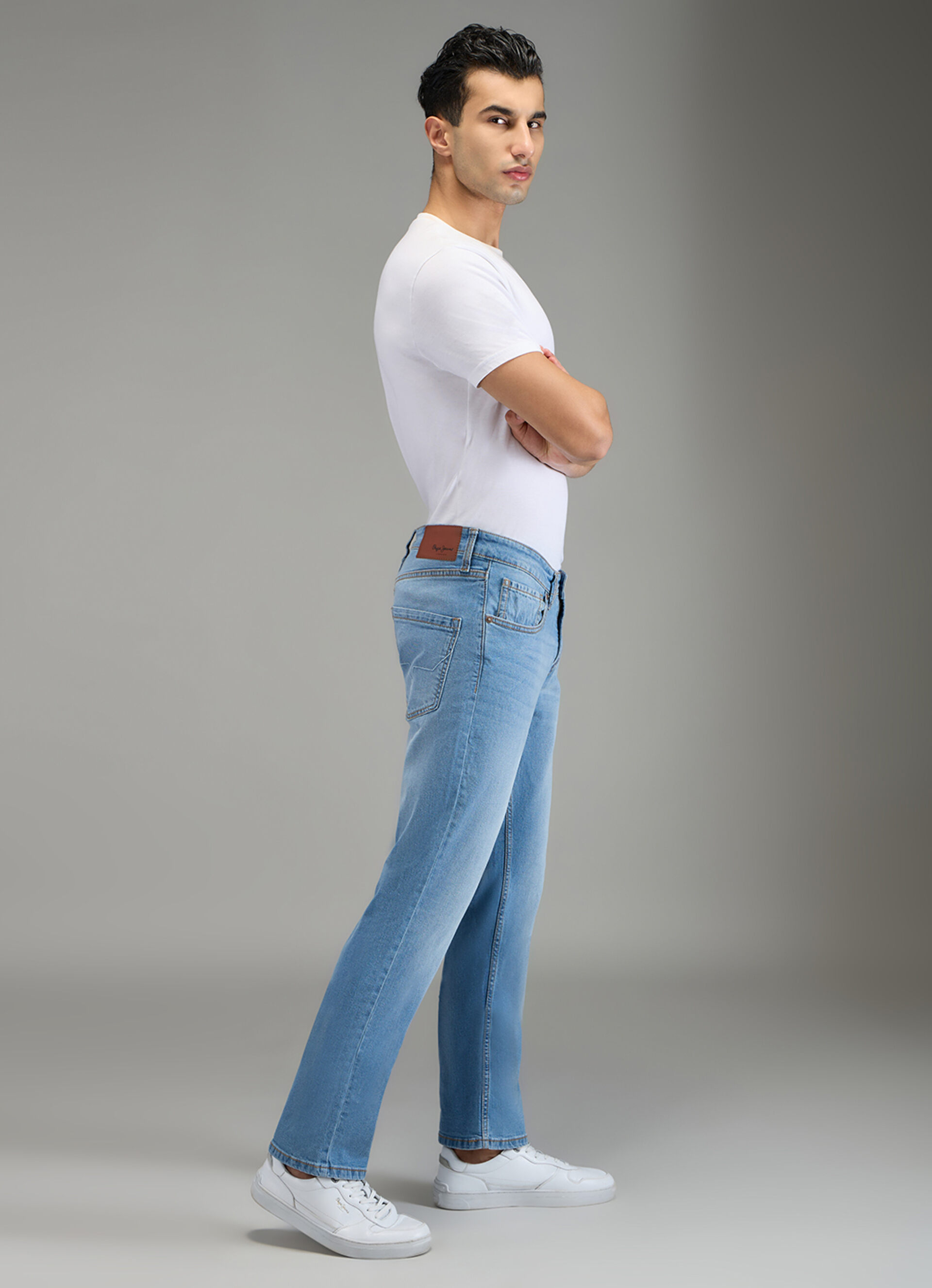 Men Blue Mid Rise Straight Fit Stretchable Jeans, , large image number 10