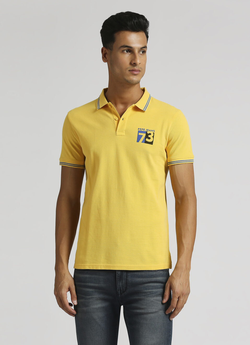 Gold Flock Print Contrast Tipping Detail Polo, , large image number 1
