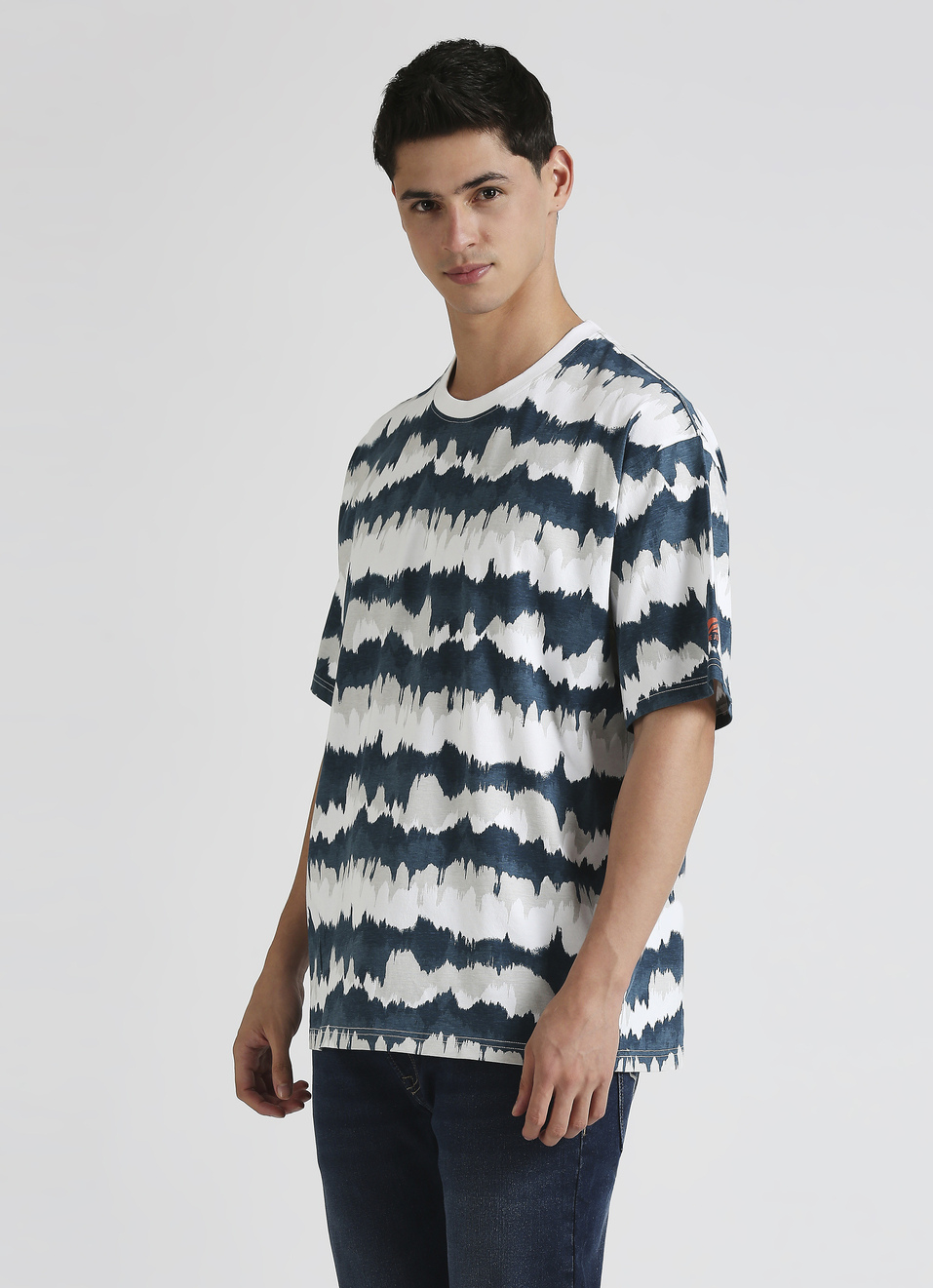Teal Tie Dye Printed Short Sleeve Oversized T-shirt, , large image number 2