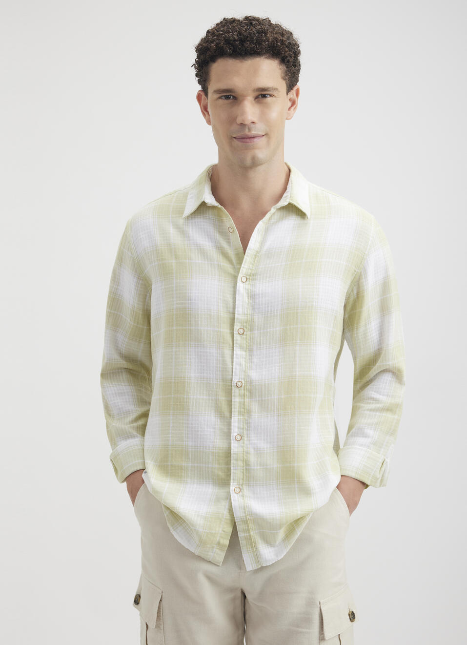 Men Green Check Full Sleeve Shirt, , large image number 1