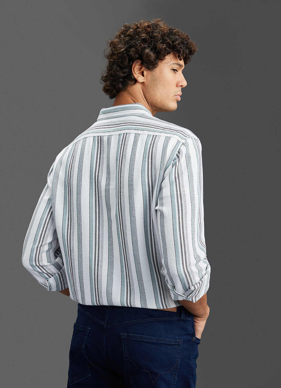 Men Beige Striped Regular Fit Full Sleeve Casual Shirt, , large image number 6