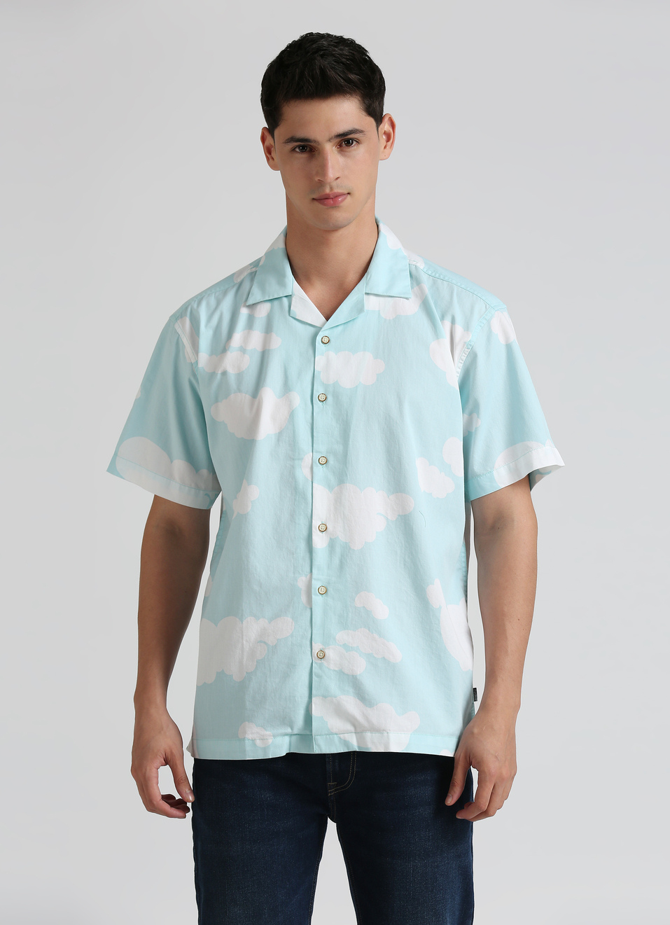 Blue All Over Printed Resort Collar Shirt, , large image number 0