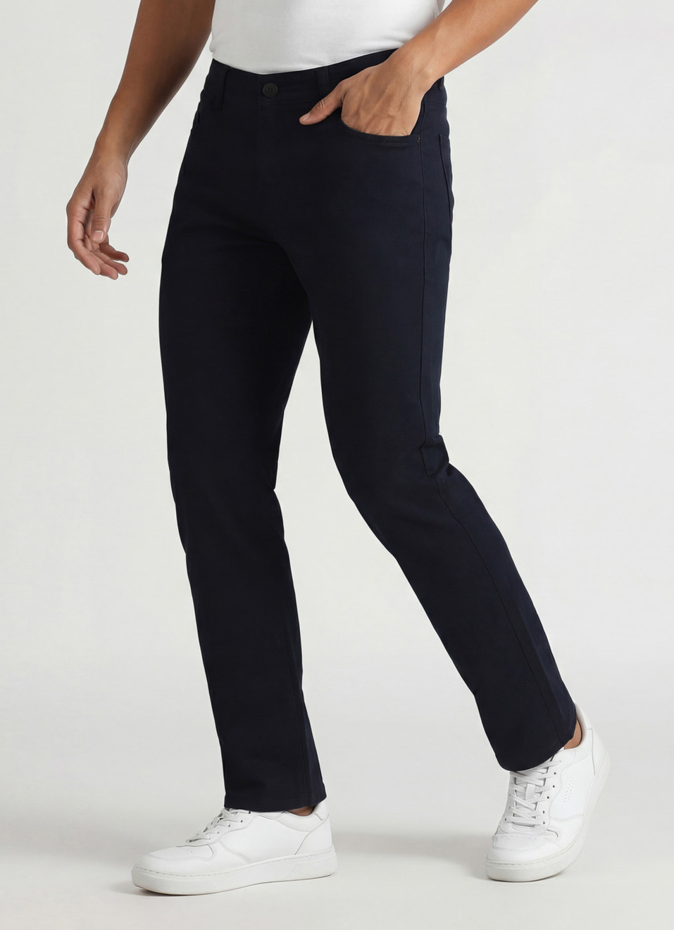 Men Navy Mid Rise Stretch Chinos, , large image number 0