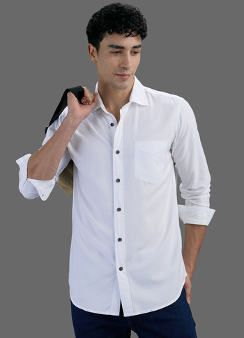 Men White Solid Long Sleeve Shirt
