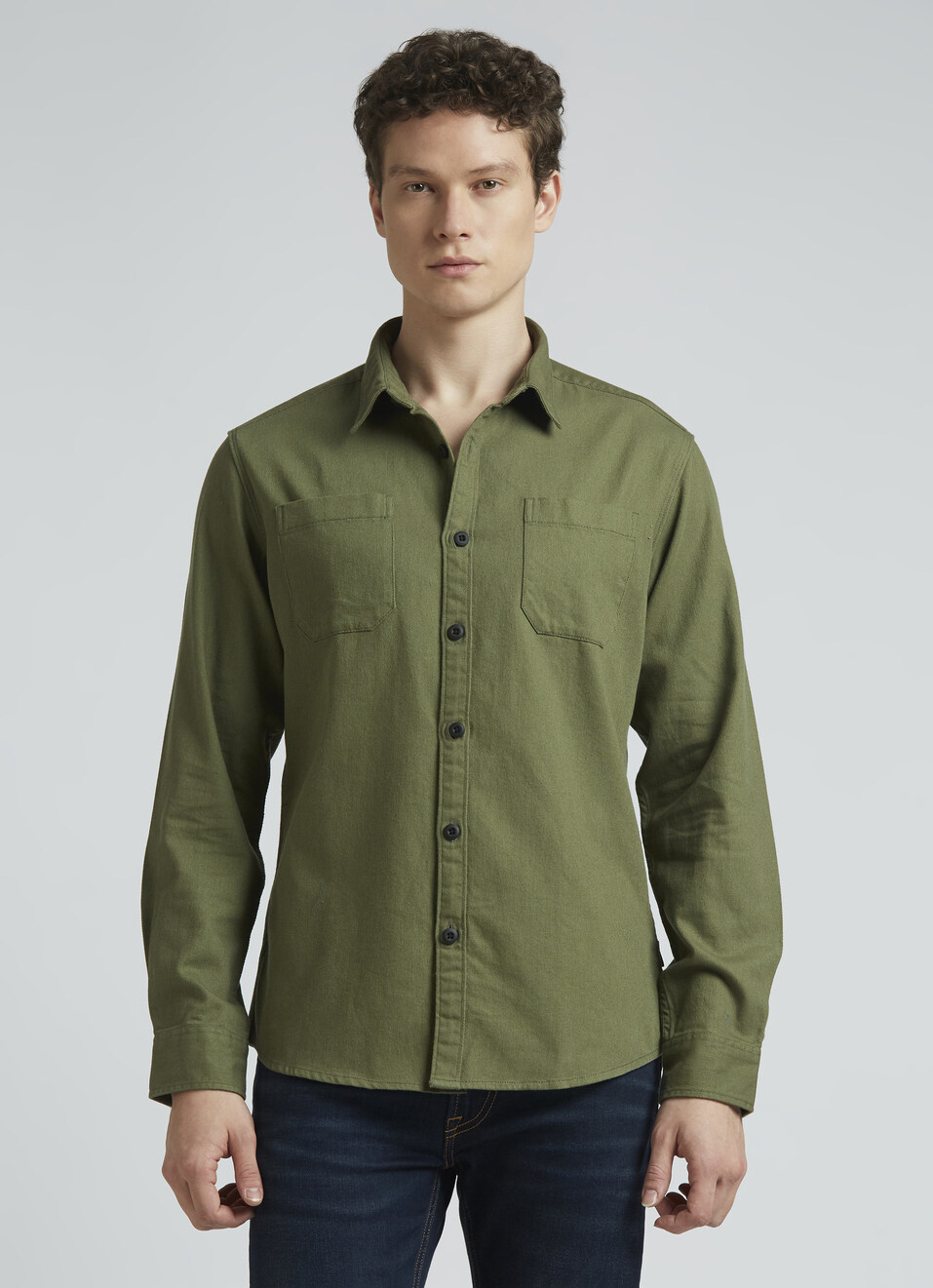 Double Pocket Olive Full Sleeve Shirt, , large image number 1