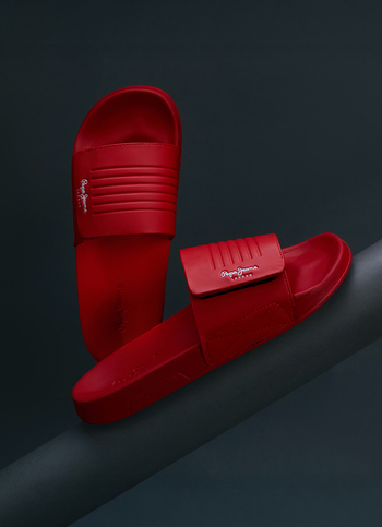 Men Scarlet Red Solid Velcro Strap Slides