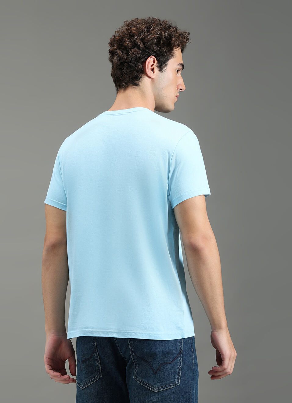 Men Blue Graphic Slim Fit T-shirt, , large image number 6