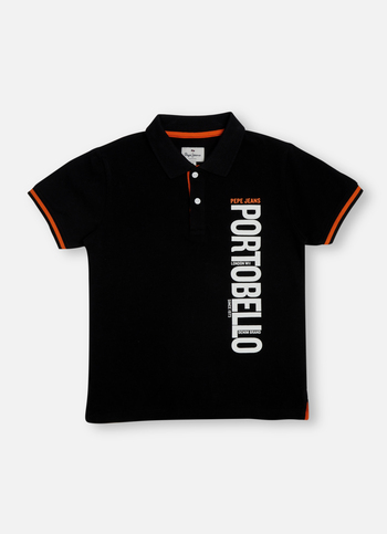 Boys Black Graphic Print Short Sleeve Polo