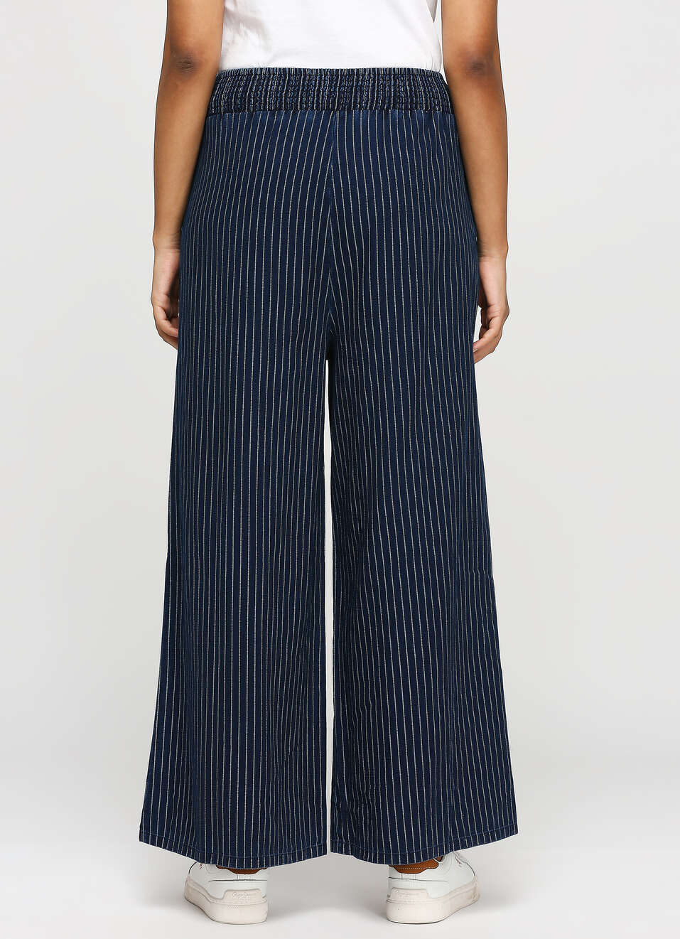 Dark Blue Striped High Waist Wide Leg Pants, , large image number 2