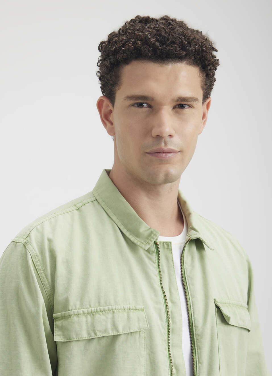 Men Green Overdyed Oversized Zipper Shirt, , large image number 4