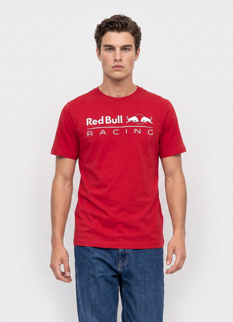 Men Red Placement Print Crew Neck T-shirt, , large image number 1