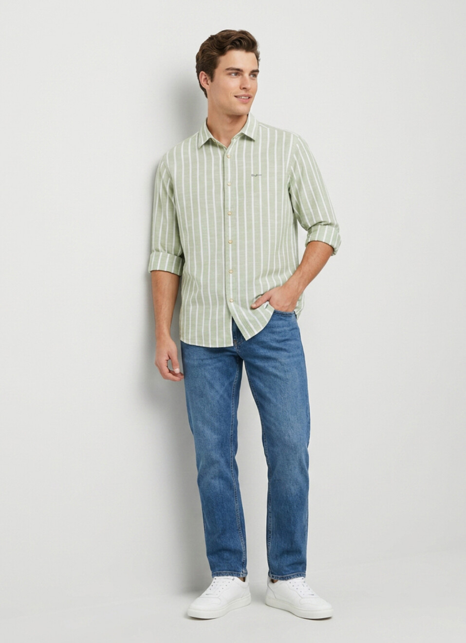 Men Green Striped Regular Fit Shirt, , large image number 5
