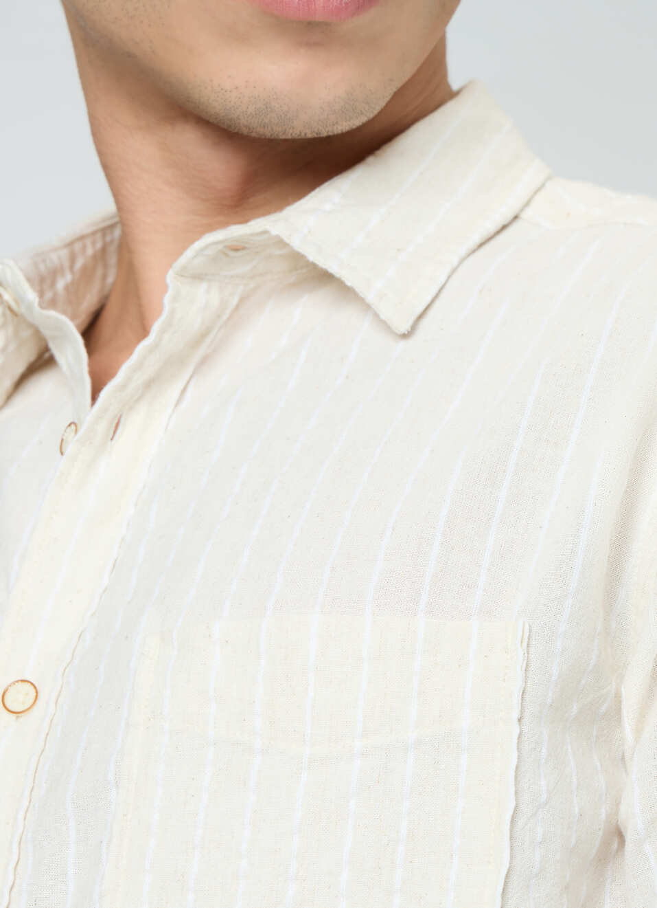 Men Natural Beige Striped Shirt, , large image number 6