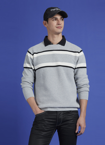 Grey Stripes Full Sleeve Sweater