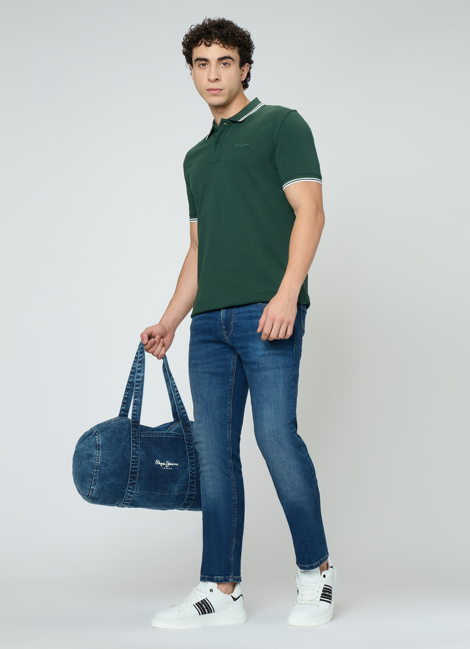 Men Green Solid Polo Collar T-shirt, , large image number 5