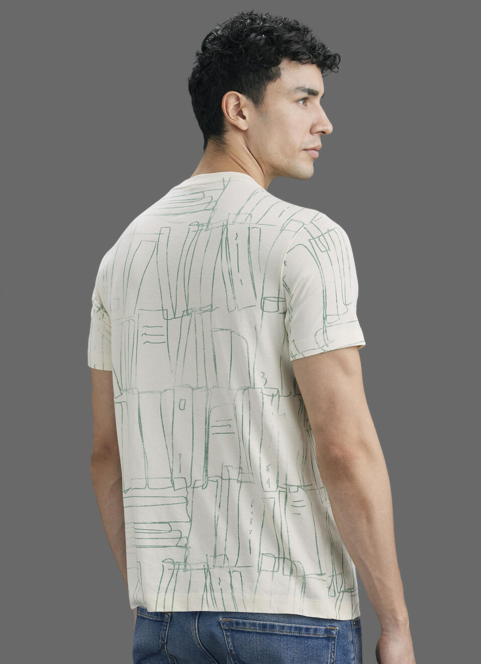 Men Ivory Printed Slim Fit Short Sleeve T-shirt, , large image number 6