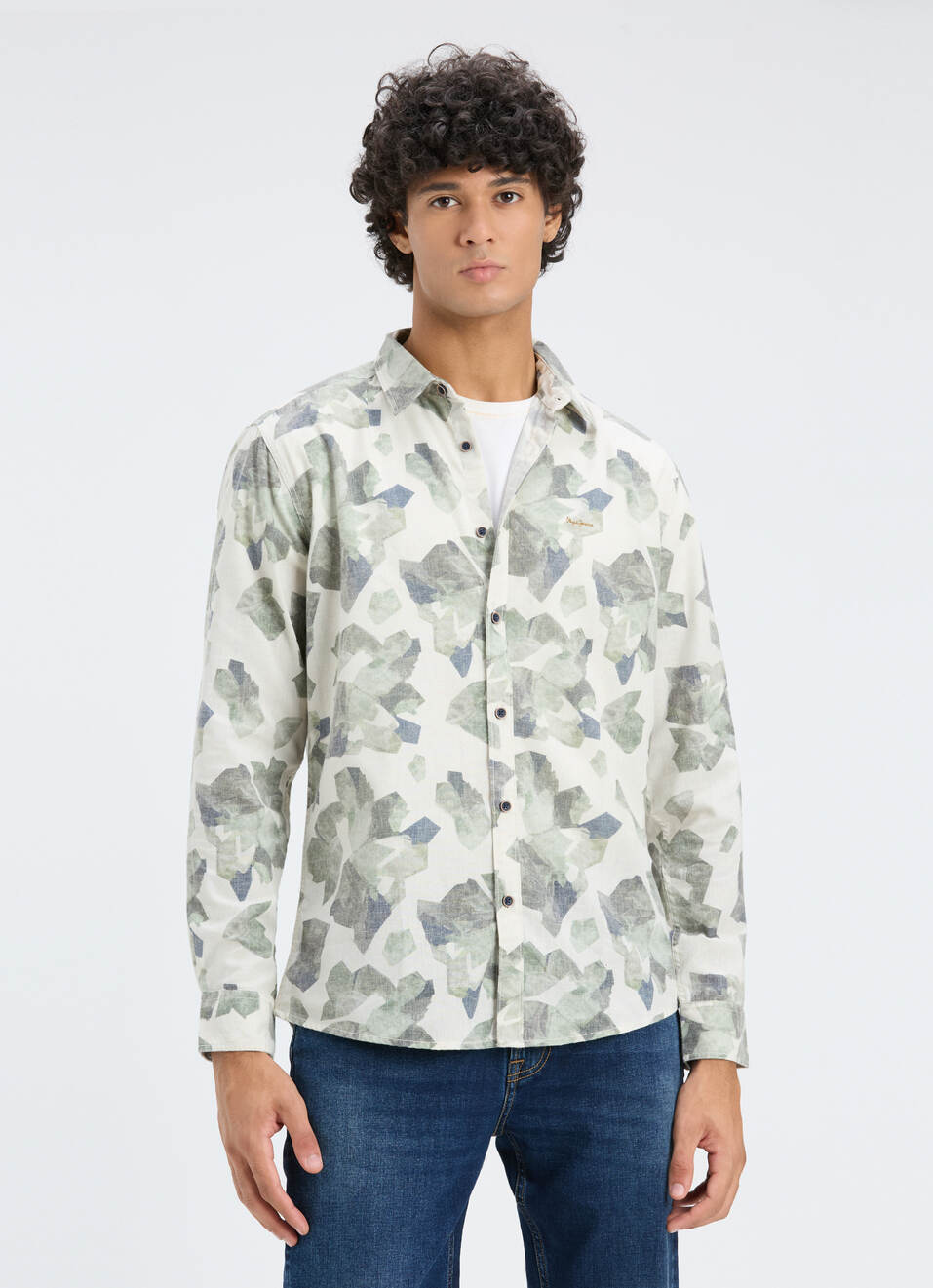 Men Olive Camouflage Print Full Sleeve Shirt, , large image number 1