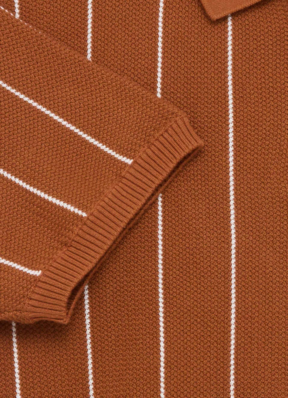 Men Orange Striped Flat Knit Polo Collar T-shirt, , large image number 7