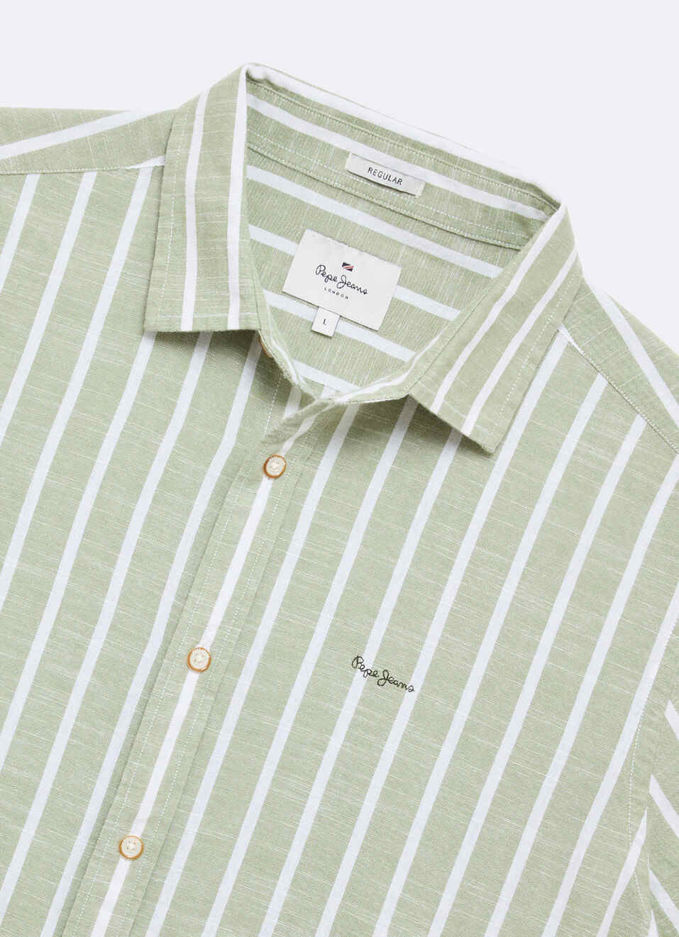Men Green Striped Cotton Slub Short Sleeve Shirt, , large image number 6
