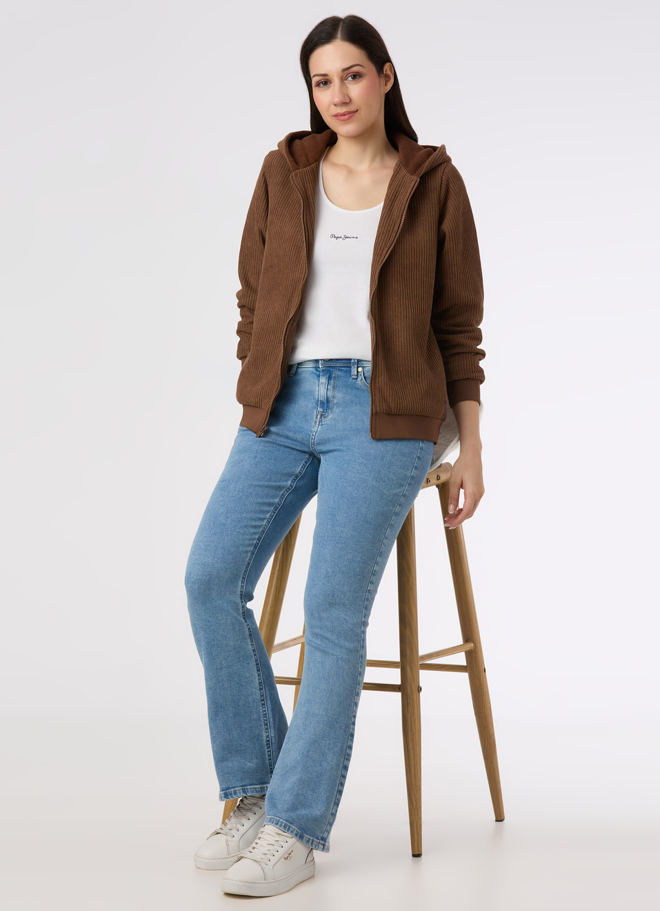 Women Brown Textured Hooded Zip Up Jacket, , large image number 5