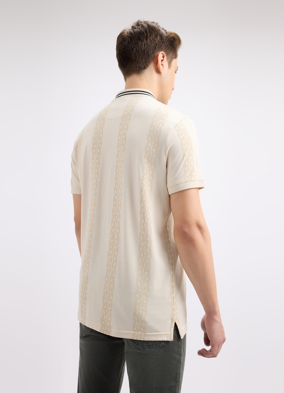 Men Ivory White Graphic Print Short Sleeve Polo, , large image number 2