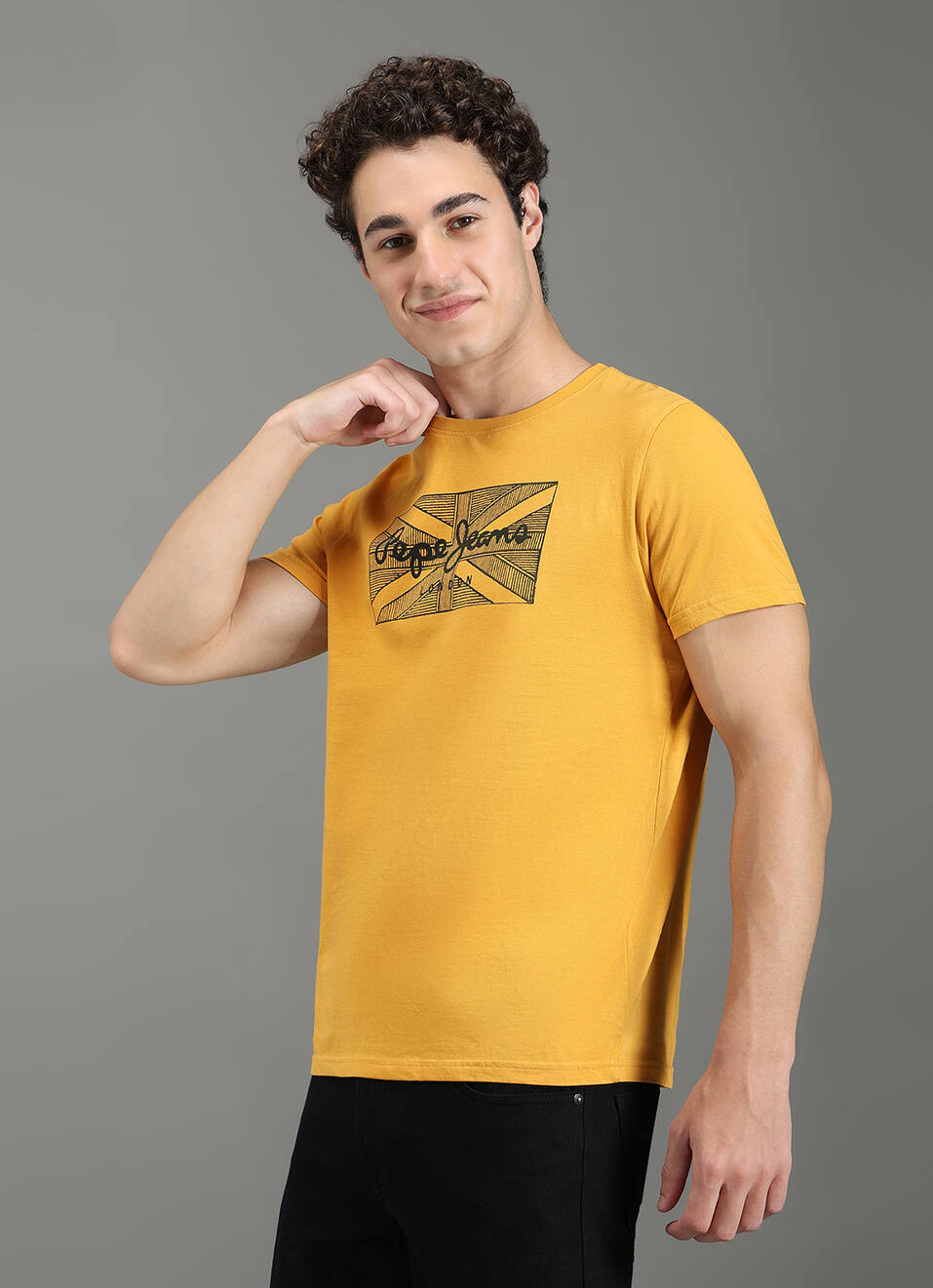 Men Yellow Slim Fit Graphic T-shirt, , large image number 7