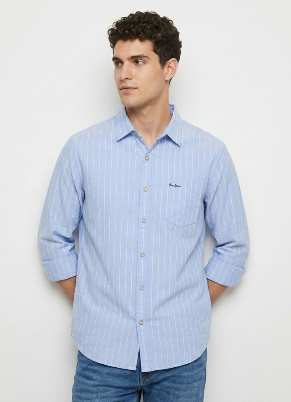 Men Blue Striped Oxford Long Sleeve Shirt, , large image number 1