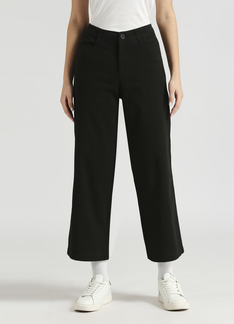 Black Straight Wide Leg Pants, , large image number 1