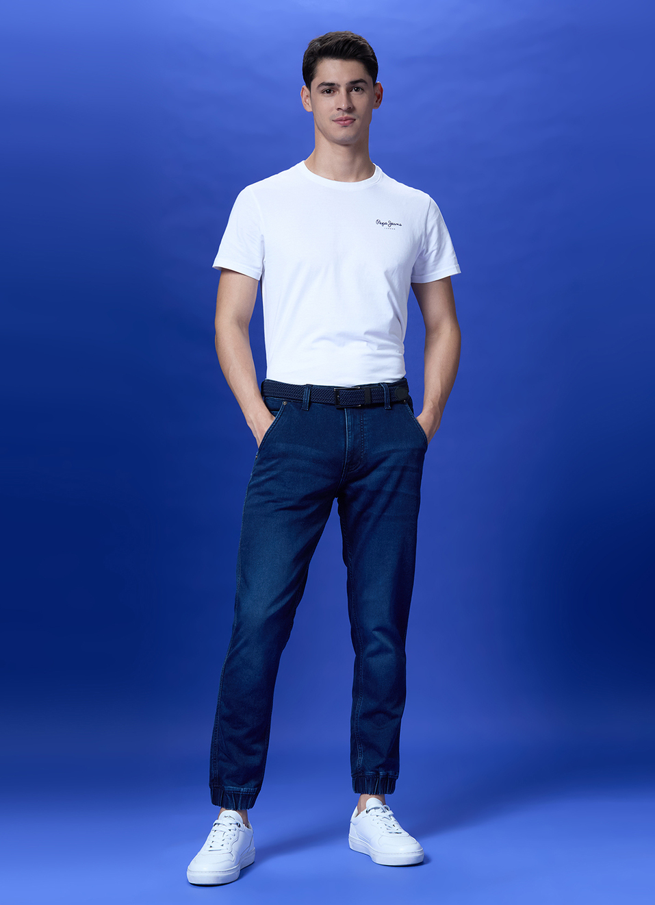 Blue Mid Rise Ankle Length Joggers, , large image number 1