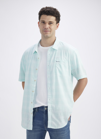 Men Blue Check Short Sleeve Shirt