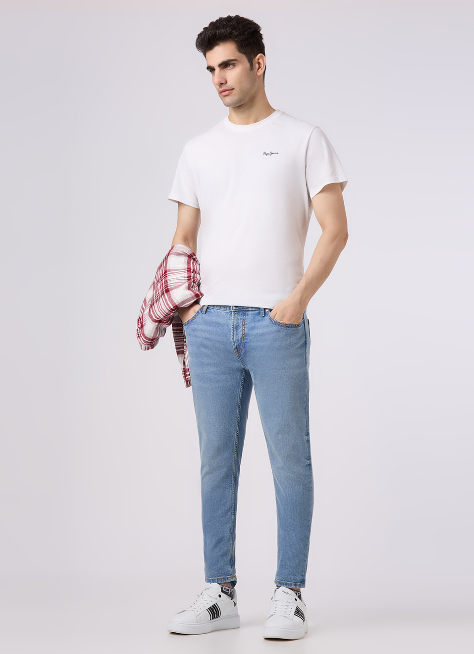 Men Light Blue Skinny Fit Ankle-length Stretchable Jeans, , large image number 1