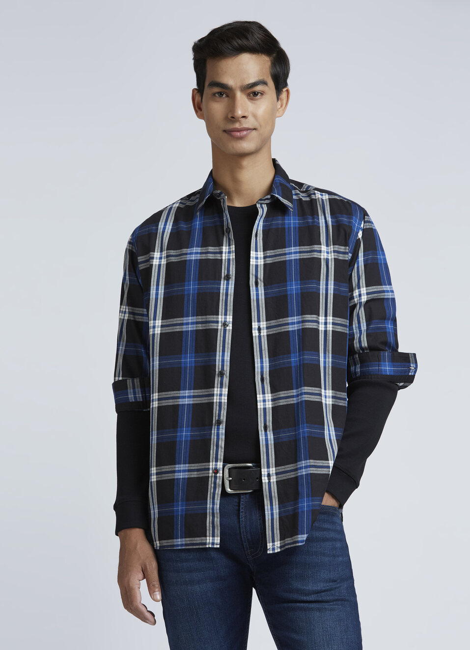 Navy Check Full Sleeve Shirt, , large image number 0