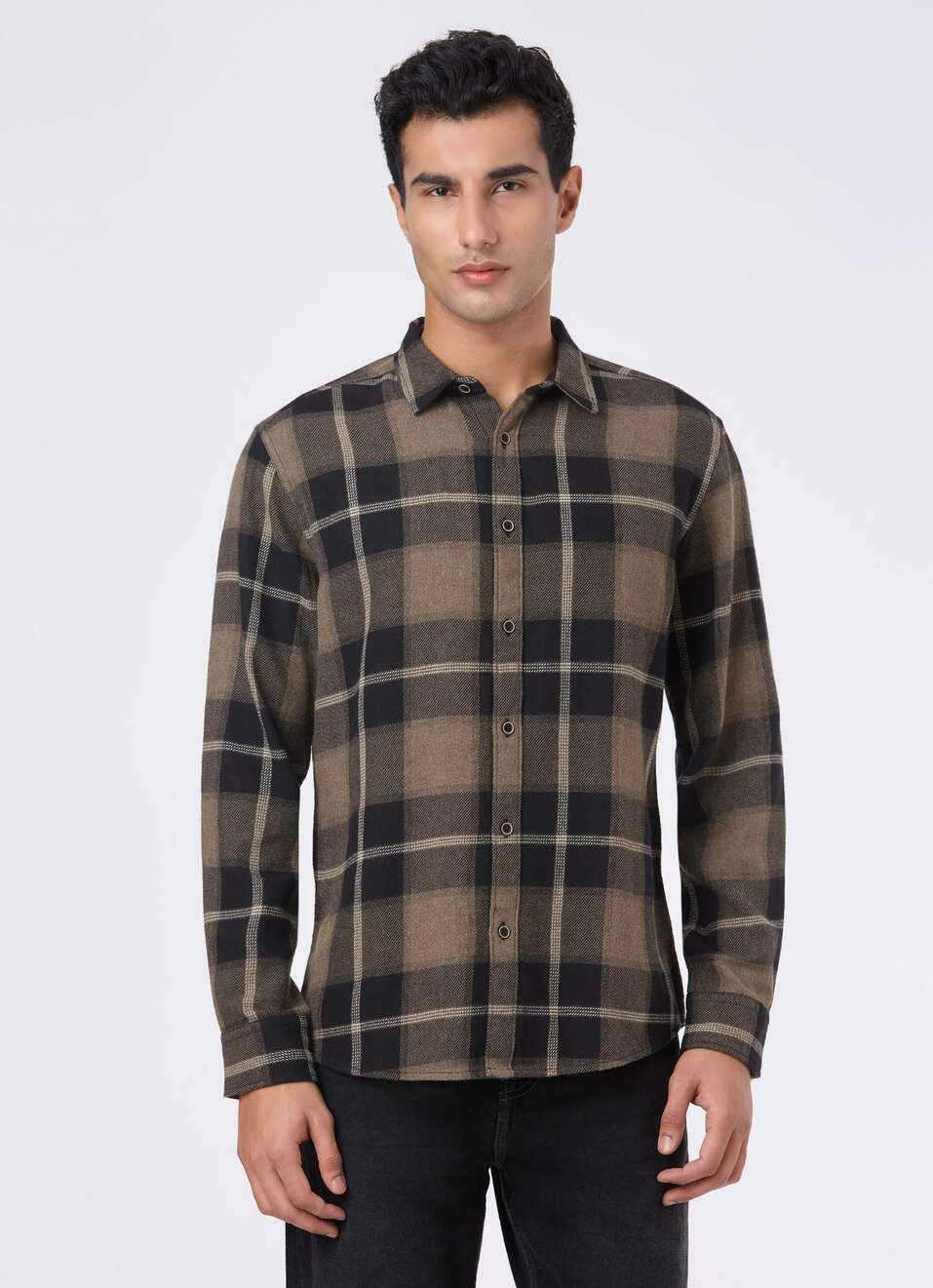 Men Black Check Full Sleeve Shirt, , large image number 1