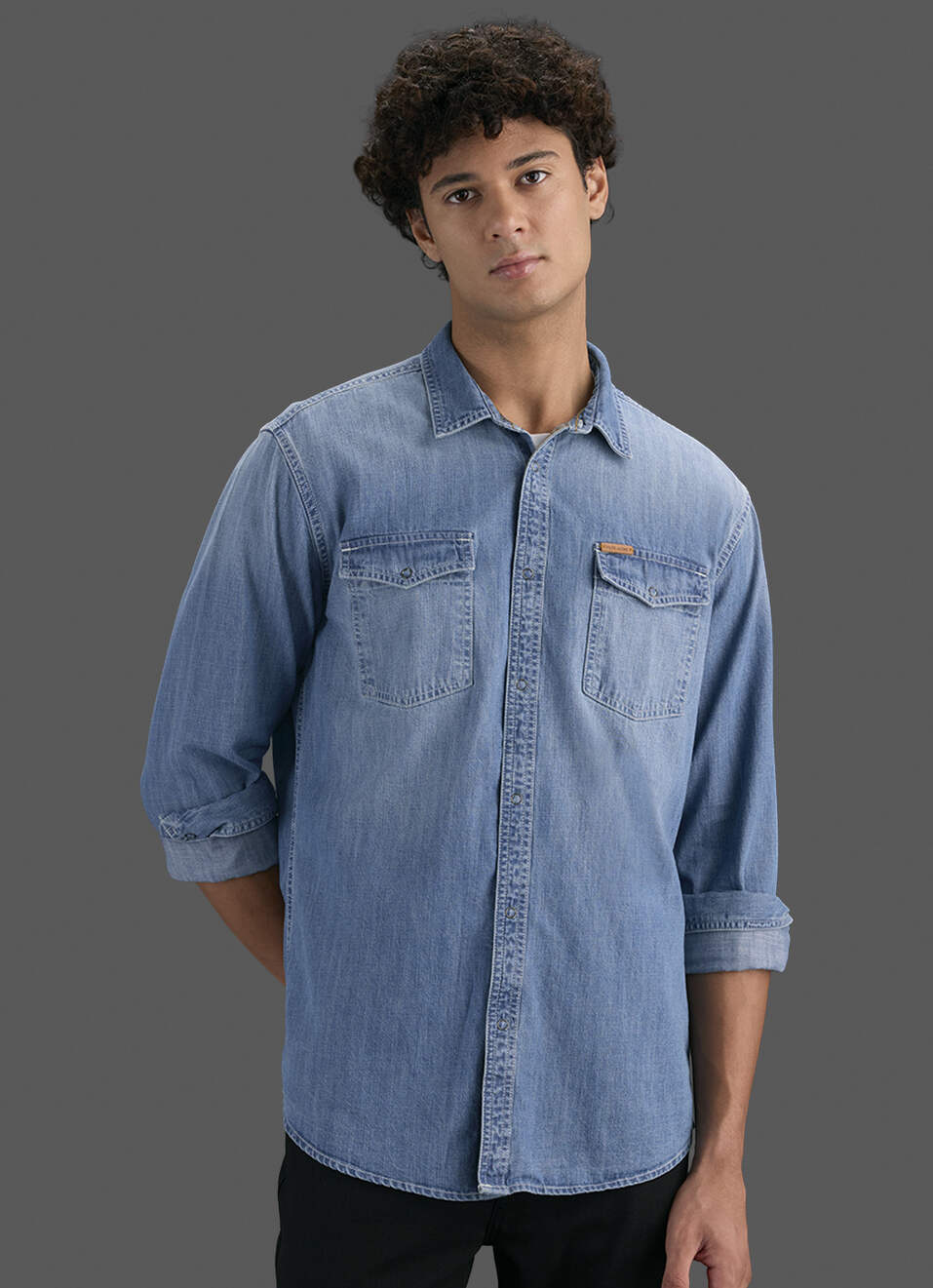 Men Blue Long Sleeve Denim Shirt, , large image number 5