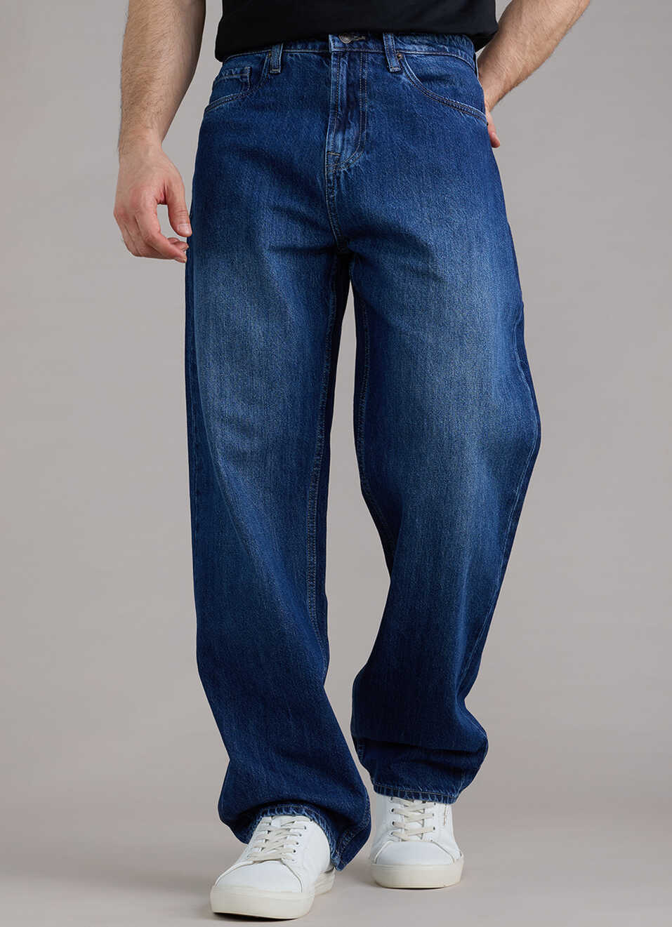 Men Blue Baggy Fit Mid Rise Jeans, , large image number 2